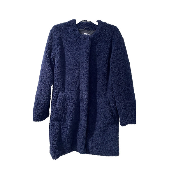 Gap Sherpa Teddy Bear Navy Blue Lined Coat Jacket Full Zip Long Sz XS A001518 - Picture 2 of 13